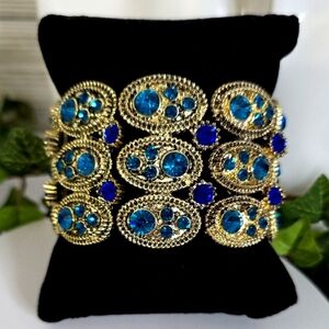 Vintage Statement Gold with Turquoise And Blue Crystal Bracelet